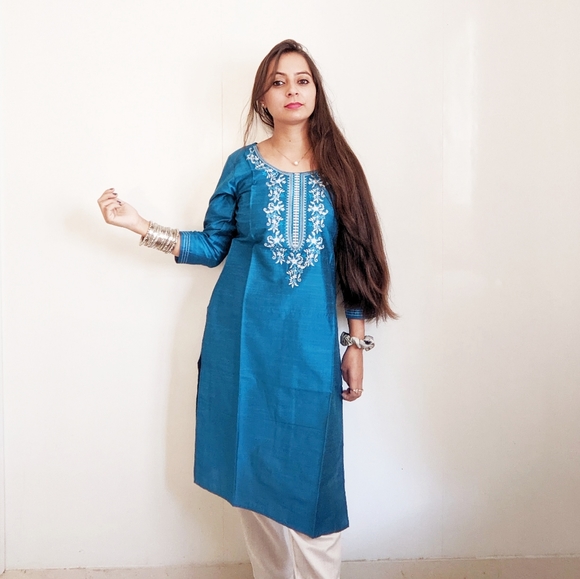 Other - Women Blue Silk Kurta (Festival Special)
